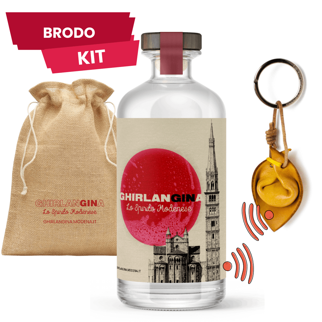 BRODO Kit (Bottiglia GIN + Portachiavi Tortellino Personalizzabile - GhirlanGINa